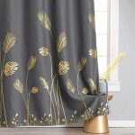 Estelar Textiler Dark Grey Blackout Curtains & Drapes 84 Inch Length 2 Panels Set for Living Room, Thermal Insulated Room Darkening Gold Palm Leaf Pattern Grommet Drapes for Bedroom, 52Wx84L,Dark Gray