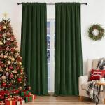 CUCRAF Dark Olive Green Velvet 100% Blackout Curtains 84 inches Long, Forest Green Curtains Noise Reducing Rod Pocket, for Bedroom Living Room(52x84 inches, 2 Panels)