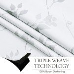 Beauoop Floral 100% Blackout Curtains 84 Inches Long 2 Panels for Bedroom Living Room Grey White Flower Patterned Room Darkening Thermal Insulated Soundproof Grommet Window Treatments Drapes, 52X84