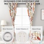 Bedroom Blackout Curtains 84 Inch Length 2 Panels Set with Curtain Tiebacks, Vintage Leaves Pattern Darkening Drapes for Living Room, Thermal Insulated Soundproof Grommet Black Out Curtain for Winter