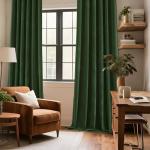 CUCRAF Dark Olive Green Velvet 100% Blackout Curtains 84 inches Long, Forest Green Curtains Noise Reducing Rod Pocket, for Bedroom Living Room(52x84 inches, 2 Panels)