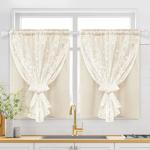 ASPMIZ Linen Kitchen Curtains 36 Inch Length, Double Layered Window Curtain 2 Panel Sets Rod Pocket Short Curtains for Kitchen, Farmhouse Window Treatment Tiers for Bathroom, Cafe, Beige