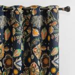 XiDi Navy Blue Vintage Floral Patterned Curtains Blackout 84 Inches Long 2 Panels for Bedroom Living Room Thermal Insulated Luxury Modern Curtains with Botanical Leaf Printed Design Grommet Drapes