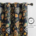 XiDi Navy Blue Vintage Floral Patterned Curtains Blackout 84 Inches Long 2 Panels for Bedroom Living Room Thermal Insulated Luxury Modern Curtains with Botanical Leaf Printed Design Grommet Drapes