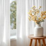 Deconovo Sheer Curtains for Living Room 2 Panels – White Textured Voile Drapes with Grommet – Light Filtering Privacy Window Curtains for Bedroom & Dining Room, 52 x 84 Inches