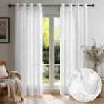 Deconovo Sheer Curtains for Living Room 2 Panels – White Textured Voile Drapes with Grommet – Light Filtering Privacy Window Curtains for Bedroom & Dining Room, 52 x 84 Inches
