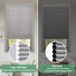 Tonature No Drill Cellular Shades for Indoor Windows, Thermal Insulating & Noise Reducing Honeycomb Blinds, Free Stop Cordless Blackout Shades, Grey, 22" W x 64" H