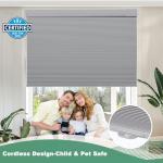 Tonature No Drill Cellular Shades for Indoor Windows, Thermal Insulating & Noise Reducing Honeycomb Blinds, Free Stop Cordless Blackout Shades, Grey, 22" W x 64" H