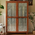 SM retro solid wood double door gauze curtain glass cabinet bedroom home hanging clothes storage large wardrobe combination