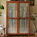 SM retro solid wood double door gauze curtain glass cabinet bedroom home hanging clothes storage large wardrobe combination