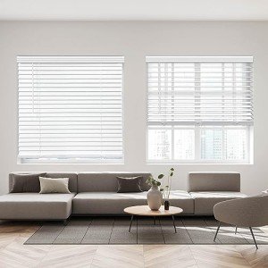 DEZ FURNISHINGS Cordless 2" Faux Wood Blind, 46" W x 48" H, White