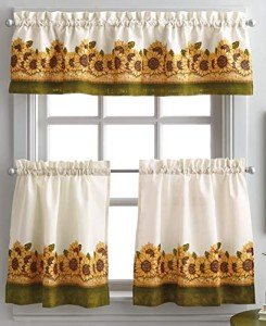 Curtainworks Sunflower Garden Window Kitchen Curtain Tier and Valance, Yellow, 36-Inch Tier Set