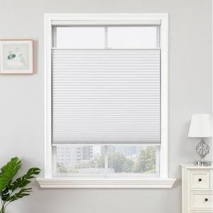 Joydeco No Tools No Drill Blinds for Indoor Windows, Cordless Window Blinds Cellular Shades Top Down Bottom Up Blackout Honeycomb Blinds Thermal Insulated Noise Reduction (White, 34" W x 64" H)