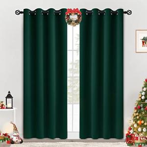 COSVIYA Grommet Blackout Room Darkening Curtains 84 inch Length 2 Panels,Thick Polyester Light Blocking Insulated Thermal Window Curtain Dark Green Drapes for Bedroom/Living Room,52x84 inches
