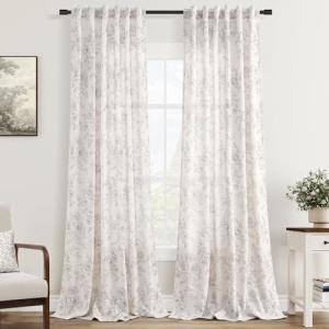 Vintage Floral Curtains 84 inch Length 2 Panels Set for Living Room Grey and Cream Printed Curtains Back Tab Neutral Farmhouse Bedroom Curtains Cottage Style Pretty Flower Patterned Linen Drapes