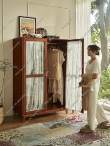 MX Wardrobe Retro Cabinet Bedroom Hanging Clothes Large Capacity Cabinet Wardrobe Double Door Gauze Curtain Glass Cabinet