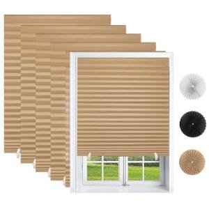 Changshade 6 Pack Temporary Shades, Pleated Paper Blinds for Indoor Windows Cut to Size Adhesive Paper Shades No Tools No Drilling for Office, Bedroom, Living Room, 36" W x 72" H, Brown