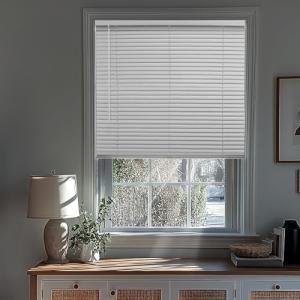 CHICOLOGY Cordless Mini Blinds, 1-Inch Slats, Vinyl Window Shades, Room Darkening & Privacy, Easy Install - Ideal for Windows, Doors, Campers - Midnight White, 12" W x 48" H