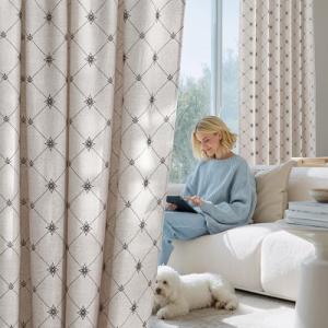 NICETOWN Taupe Curtains Linen Blend Textured (250GSM) Elegant Diamond Pattern, Semi Sheer Window Treatments Pocket & Back Tab Privacy with Light Filtering for Bedroom, W52 x L96, 2 Panels