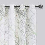 FMFUNCTEX Linen Semi Sheer Curtains for Bedroom, Sage Green White Curtains 72 Inches Long for Living Room, Grey Tree Branch PPrint Curtain Light Filtering Farmhouse Window Drapes, Grommet Top 2 Panels