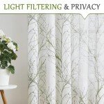 FMFUNCTEX Linen Semi Sheer Curtains for Bedroom, Sage Green White Curtains 72 Inches Long for Living Room, Grey Tree Branch PPrint Curtain Light Filtering Farmhouse Window Drapes, Grommet Top 2 Panels