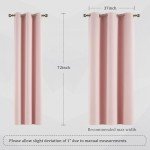 DUALIFE Pink Curtains for Bedroom 72 Inch Length Darkening Curtains for Girls Room Decoration Baby Pink Thermal Insulated Blackout Window Drape 42''x72'' Set of 2 Panels Grommet Top