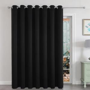Joydeco Blackout Room Divider Curtains for Sliding Glass Doors 84 Inches Long 1 Panel, Extra Wide Sliding Door Curtains for Doorway Patio Bedroom Living Room (Black, 100Wx84L)