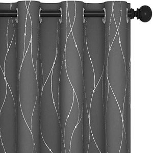 Deconovo Blackout Curtains - Silver Wave Dots Print, Thermal Insulated, Noise Reducing, Privacy Drapes for Bedroom & Living Room (52W x 84L Inch, Grey/Silver, 2 Panels)