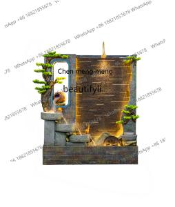 Living Room Water Curtain Wall Screen Landscape Lucky Fengshui Wheel Courtyard Rockery Fountain Floor-Standing Decorations