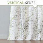 FMFUNCTEX Linen Semi Sheer Curtains for Bedroom, Sage Green White Curtains 72 Inches Long for Living Room, Grey Tree Branch PPrint Curtain Light Filtering Farmhouse Window Drapes, Grommet Top 2 Panels