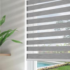 Joydeco Cordless Zebra Blinds for Windows, Dual Layer Free-Stop Zebra Shades Privacy Light Control for Day and Night, Light Filtering Sheer Blinds for Indoor Windows (Grey, 34" W x 75" H)