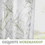 FMFUNCTEX Linen Semi Sheer Curtains for Bedroom, Sage Green White Curtains 72 Inches Long for Living Room, Grey Tree Branch PPrint Curtain Light Filtering Farmhouse Window Drapes, Grommet Top 2 Panels