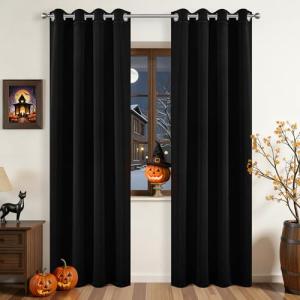 Joydeco Blackout Curtains 108 Inch Long 2 Panels Set, Black Curtains with Grommet, Room Darkening Thermal Insulated Long Drapes for Living Room Bedroom Window (Black, W52 x L108 Inch)