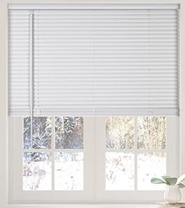 Calyx Interiors Cordless White 1” Light Filtering Mini Blinds 34.5” W x 36” H Window Blinds for Home, Vinyl Horizontal Blinds for Indoor Windows