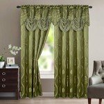 Elegant Comfort Aurora Jacquard Look Curtain Panel Set with Attached Valance 54" X 84 inch (Set of 2), Sage
