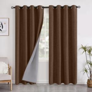 YoungsTex Dark Brown Linen Blackout Curtains 84 Inches Long for Bedroom, Chocolate Thermal Insulated Drapes with Grommet Full Room Darkening Privacy for Living Room, 2 Panels, 52 X 84 Inch