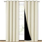 NICETOWN Living Room Completely Shaded Draperies, Privacy Protection & Noise Reducing Ring Top Drapes, Black Lined Insulated Window Treatment Curtain Panels (Beige, 2 Pieces, W52 x L84)