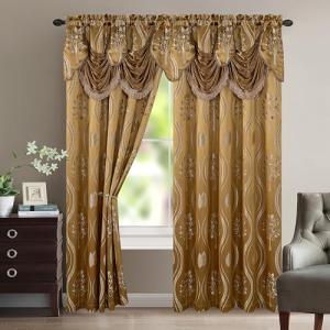 Elegant Comfort Aurora Jacquard Look Curtain Panel Set with Attached Valance 54" X 84 inch (Set of 2), Taupe