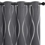 NICETOWN Grey Blackout Curtains 84 inch Length 2 Panels Set for Bedroom/Living Room, Noise Reducing Thermal Insulated Wave Line Foil Print Drapes for Patio Sliding Glass Door (52 x 84, Gray)