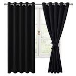 Hiasan Blackout Curtains for Bedroom, 60 x 63 Inches Length - Thermal Insulated & Noise reducing Window Curtains for Living Room, 2 Drape Panels Sewn with Tiebacks, Black