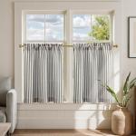 jinchan Striped Linen Kitchen Curtains 24 Inches Tier Curtains Farmhouse Modern Cafe Style Small Window Treatments Airy Light Filtering Rod Pocket for Living Room Bathroom 2 Panels Charcoal Grey