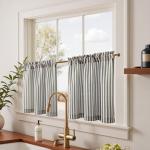 jinchan Striped Linen Kitchen Curtains 24 Inches Tier Curtains Farmhouse Modern Cafe Style Small Window Treatments Airy Light Filtering Rod Pocket for Living Room Bathroom 2 Panels Charcoal Grey