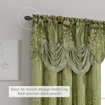 Elegant Comfort Aurora Jacquard Look Curtain Panel Set with Attached Valance 54" X 84 inch (Set of 2), Sage