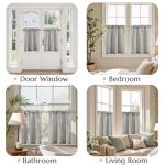 jinchan Striped Linen Kitchen Curtains 24 Inches Tier Curtains Farmhouse Modern Cafe Style Small Window Treatments Airy Light Filtering Rod Pocket for Living Room Bathroom 2 Panels Charcoal Grey