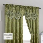 Elegant Comfort Aurora Jacquard Look Curtain Panel Set with Attached Valance 54" X 84 inch (Set of 2), Sage