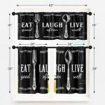 Tayney Black White Kitchen Window Curtains Valance and Tier Set 36 Inch Farmhouse Eat Good Laugh Often Live Well Rod Pocket Short Tier Curtain, Abstract Small Drapes for Kitchen Decor