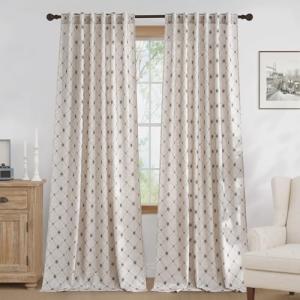 NICETOWN Taupe Semi Sheer Curtains 102 inches Long Linen Blend (250GSM), Diamond Pattern Privacy Window Treatments Light Filtering Drapes Pocket & Back Tab for Living Room, W52 x L102, 2 Panels
