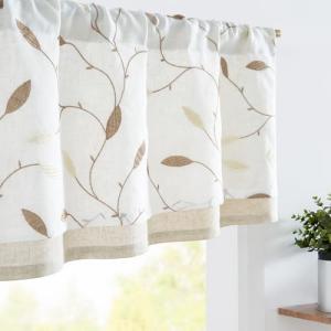 jinchan White Sheer Valance for Window Gold Leaf Embroidered Valance Light Filtering Voile Window Treatment for Living Room Kitchen Farmhouse Rustic Double Layer Curtain 18 Inch Rod Pocket 1 Panel