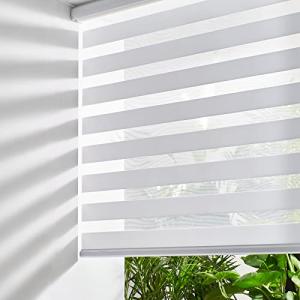 Persilux Cordless Zebra Blinds for Windows Free-Stop Window Blinds (34" W X 64" H, White) Dual Layer Light Control for Day and Night, Light Filtering Sheer Shades for Home, Bedroom, Easy to Install