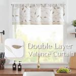 jinchan White Sheer Valance for Window Gold Leaf Embroidered Valance Light Filtering Voile Window Treatment for Living Room Kitchen Farmhouse Rustic Double Layer Curtain 18 Inch Rod Pocket 1 Panel